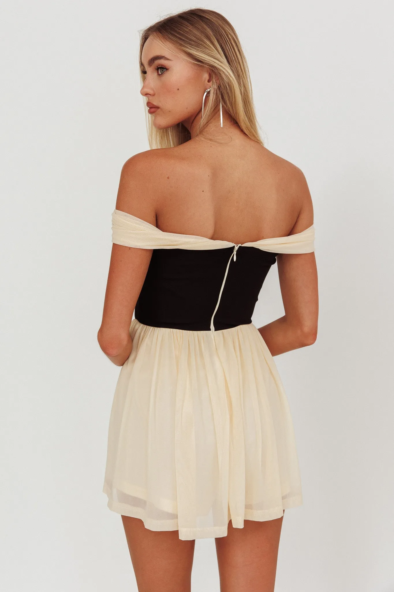 Perfect Worlds Off-Shoulder Romper Ivory/Black