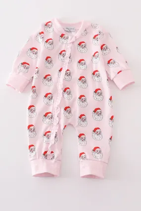 Pink christmas santa claus zipper girl romper