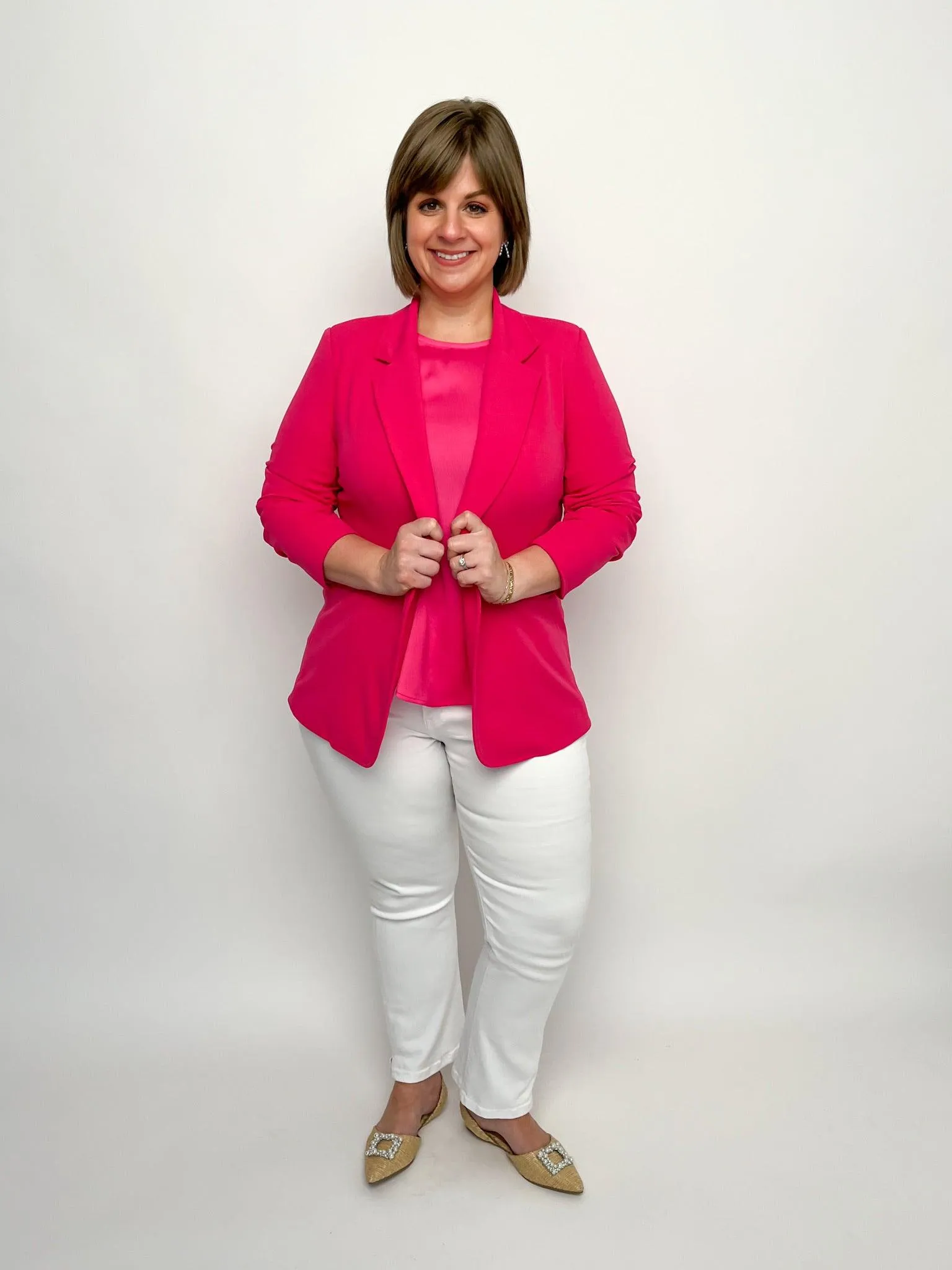 Pink Cinched Sleeve Blazer