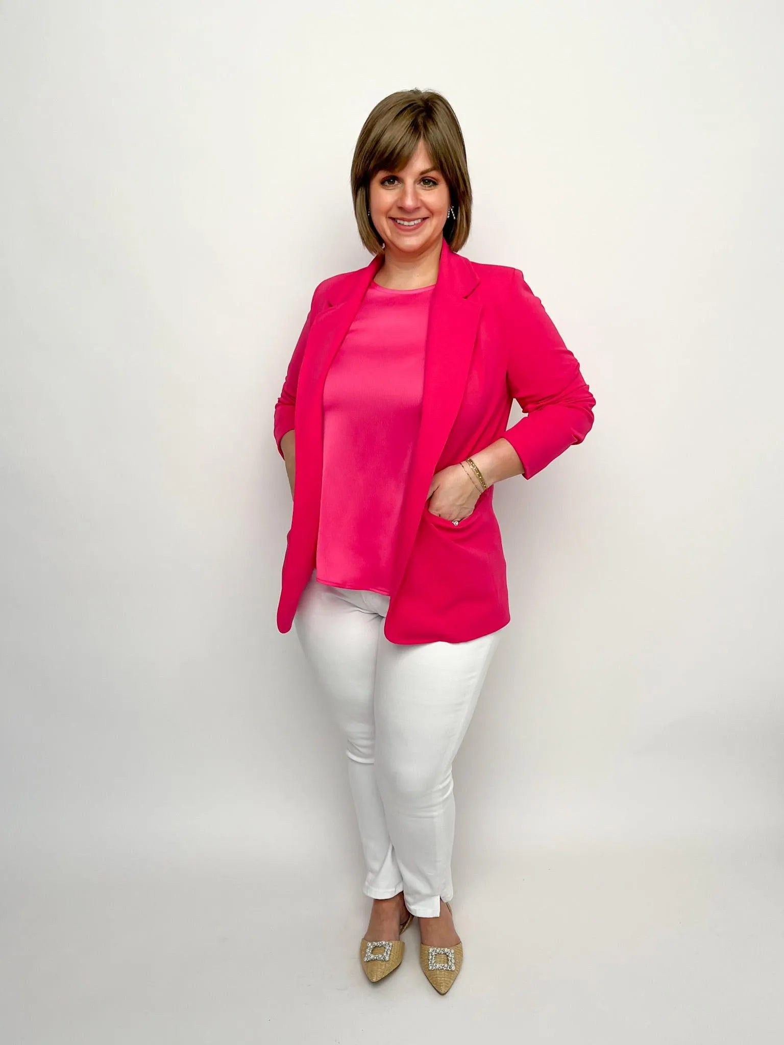 Pink Cinched Sleeve Blazer