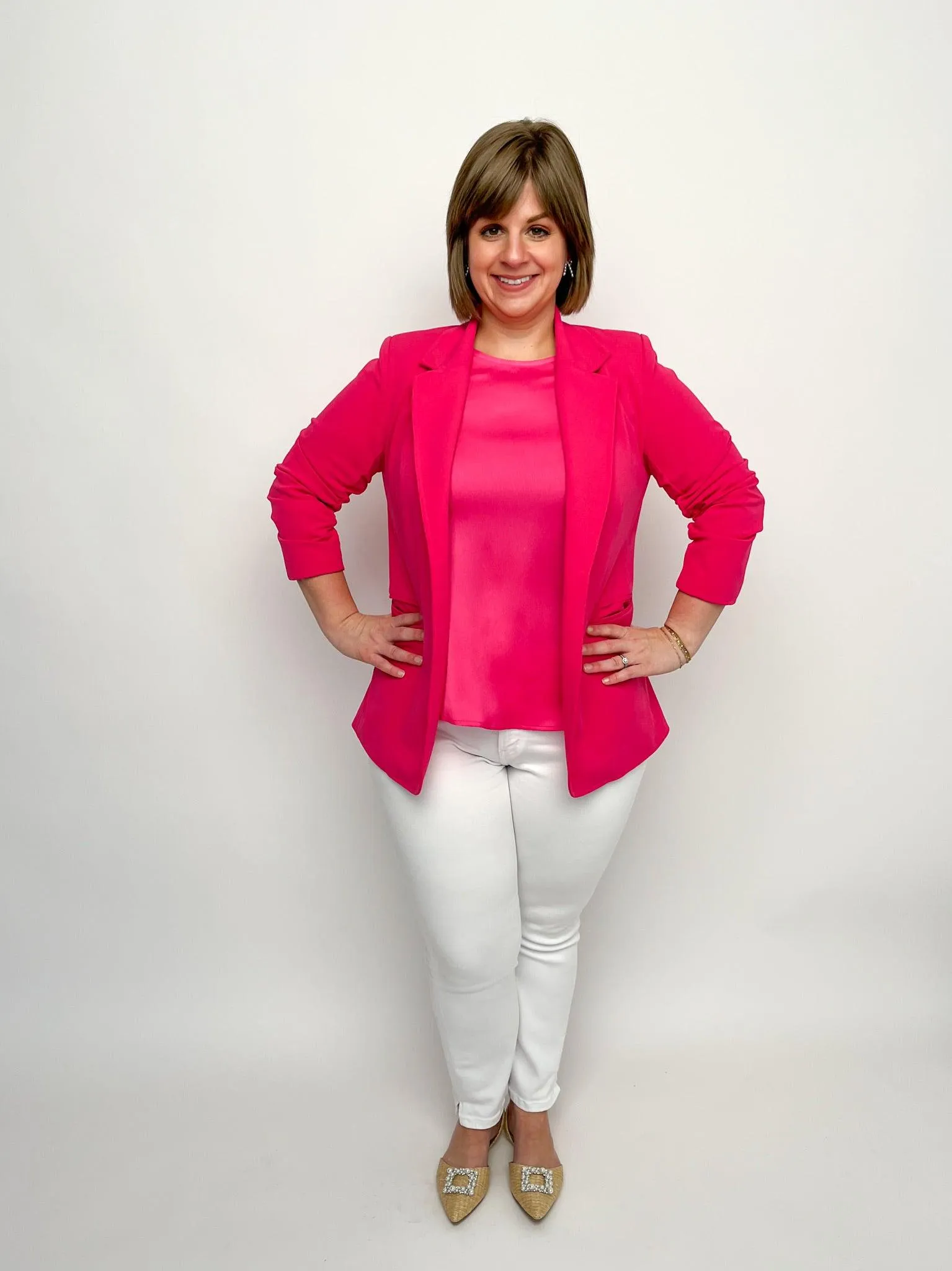 Pink Cinched Sleeve Blazer