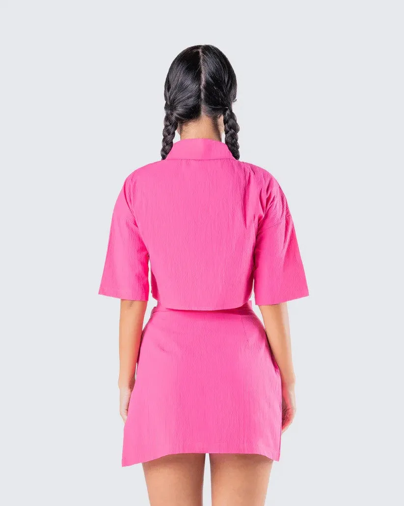 Pink Crop Shirt with Drop Shoulder Sleeves