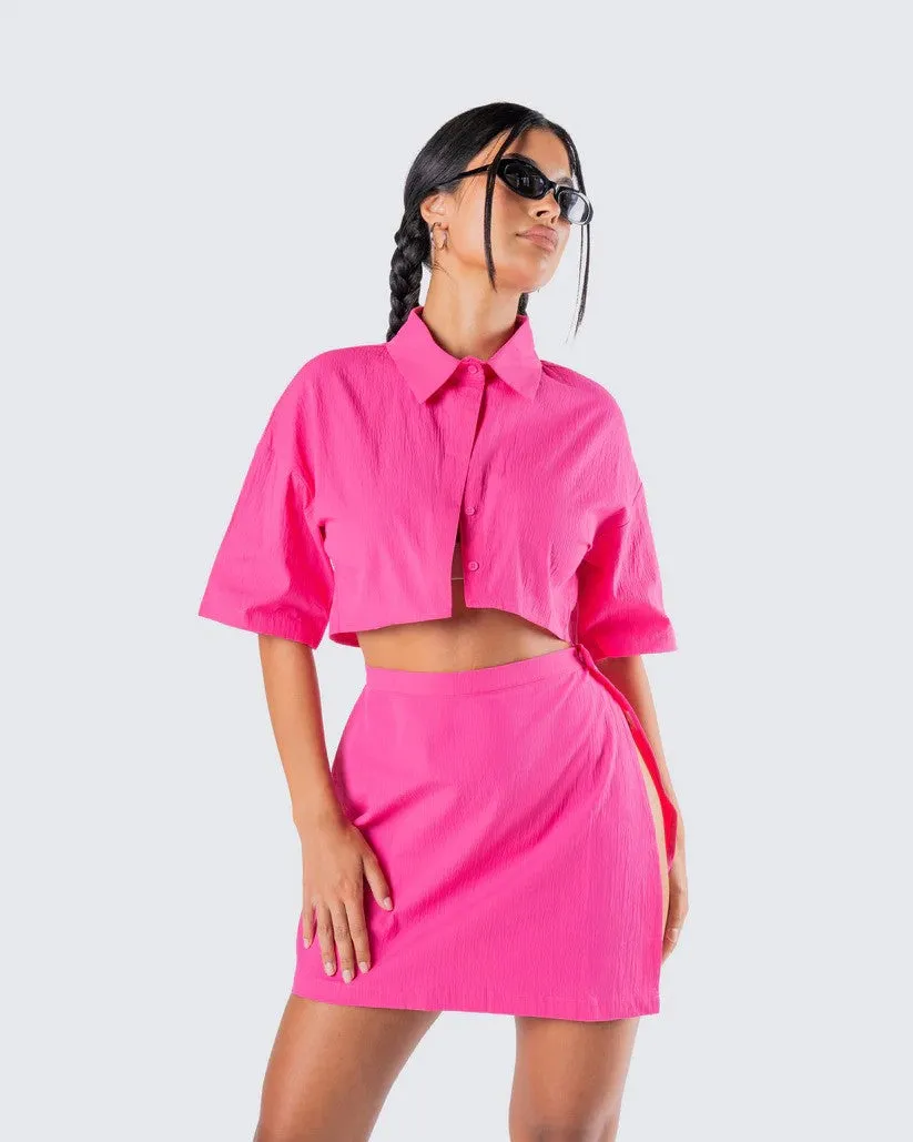 Pink Crop Shirt with Drop Shoulder Sleeves