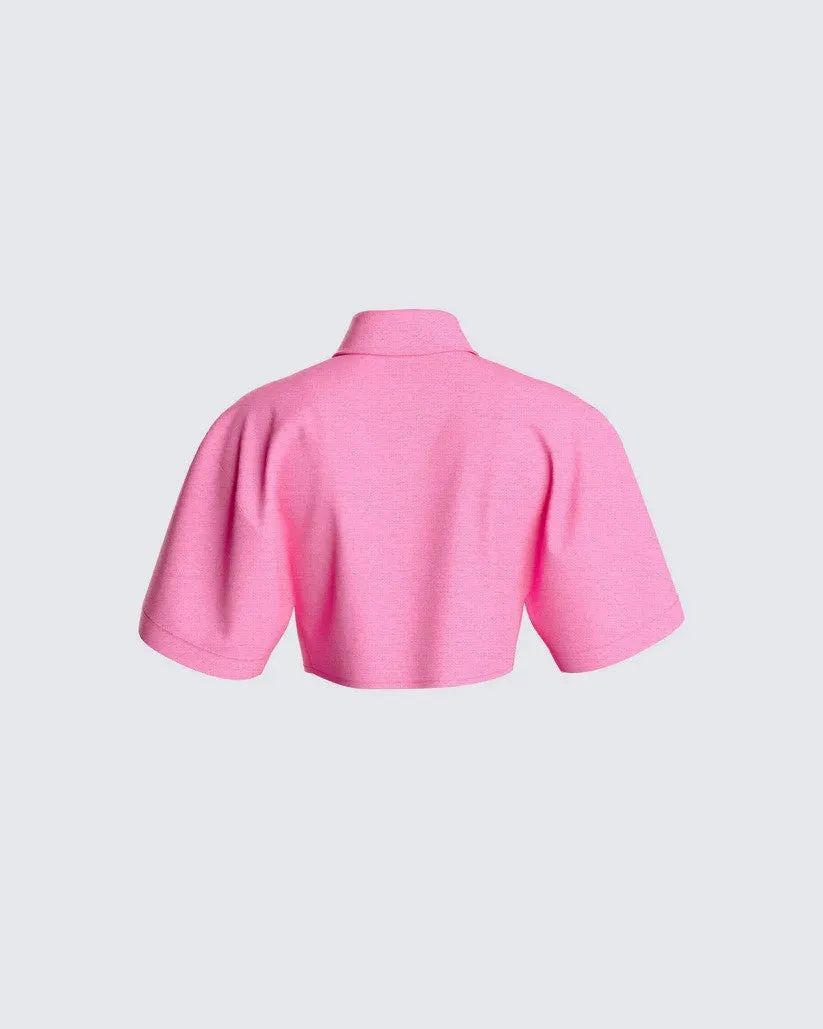 Pink Crop Shirt with Drop Shoulder Sleeves