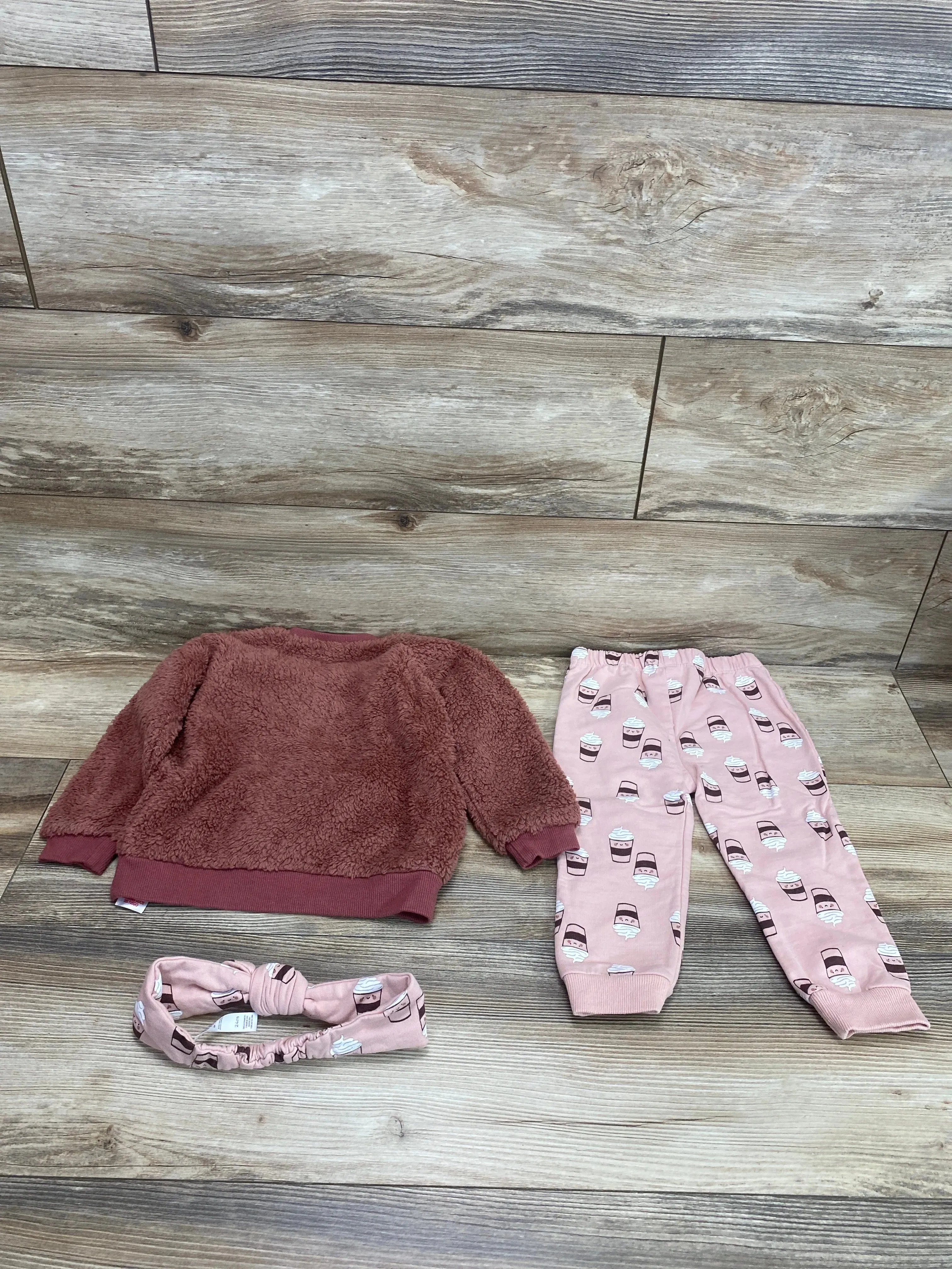 PL Baby 3pc Hot Chocolate Plush Sweatshirt Set Pink sz 24m