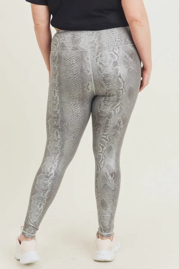 Plus Silver Snake Print Highwaist Leggings