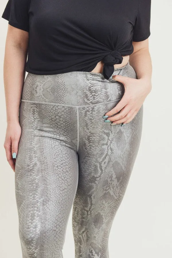 Plus Silver Snake Print Highwaist Leggings