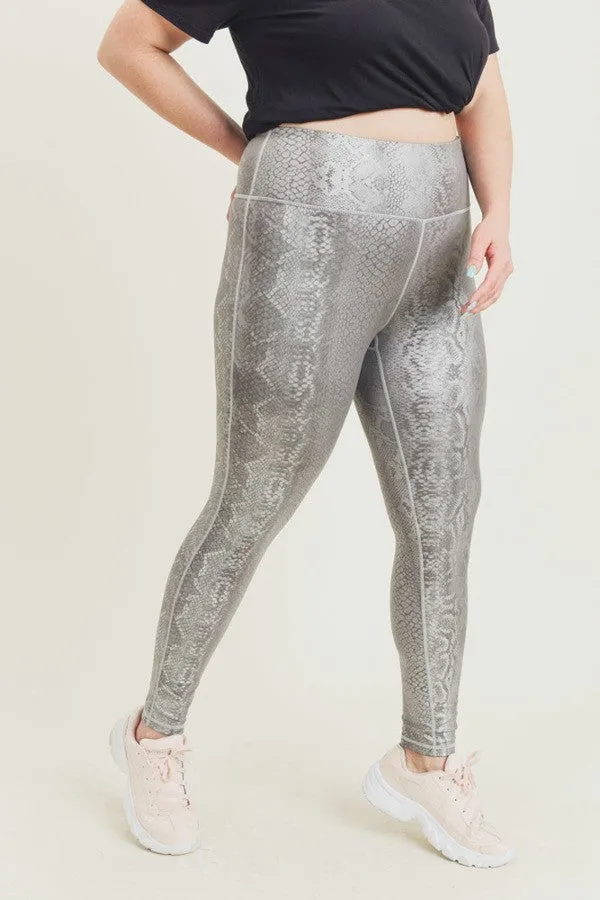 Plus Silver Snake Print Highwaist Leggings