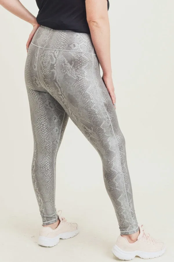 Plus Silver Snake Print Highwaist Leggings