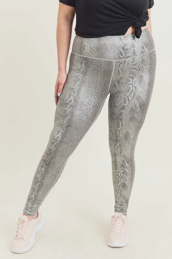 Plus Silver Snake Print Highwaist Leggings