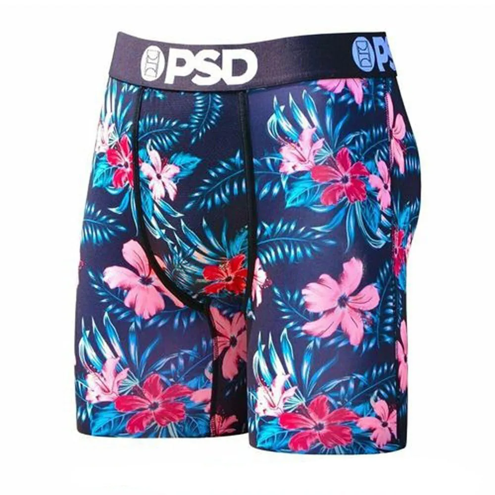 PSD Mens Floral Past Time Flowers Hibiscus Urban Athletic Boxer Briefs X-Large Underwear - E11911058-BLK-XL