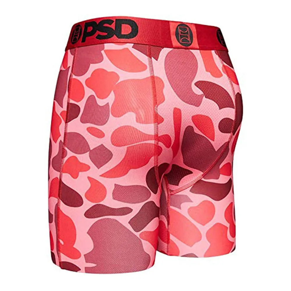 PSD Mens Stretch Elastic Wide Band Boxer Brief Bottom Red Rojo Warface Print Breathable Underwear