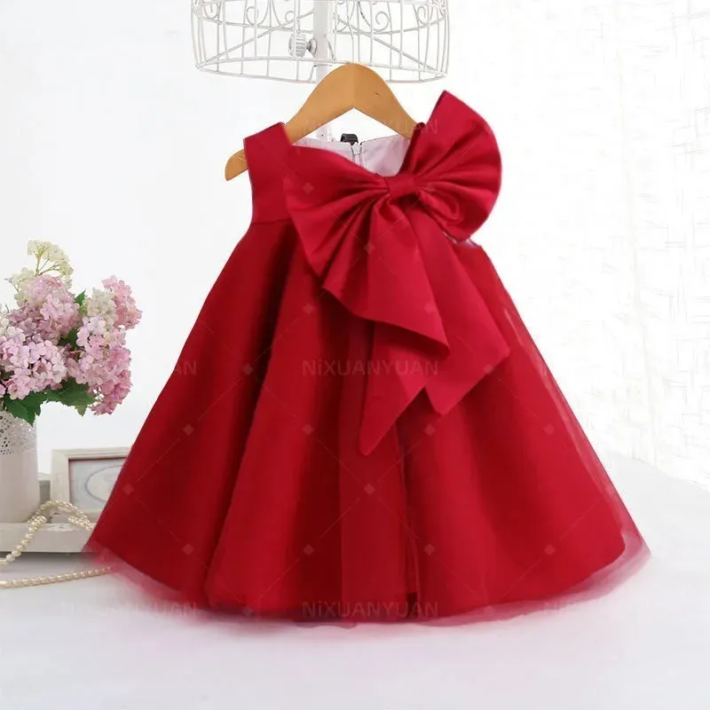 "Mari" Elegant Party Dress With Big Bow - 2-10 Years - 4 Colors