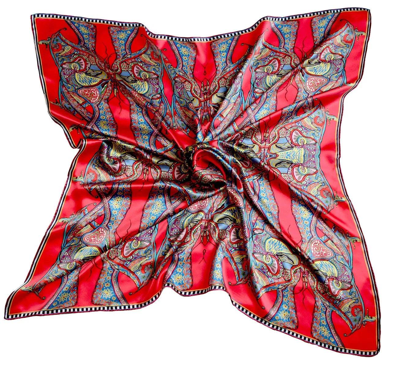 Red Butterflies, 100% Satin Silk, 100cm Square