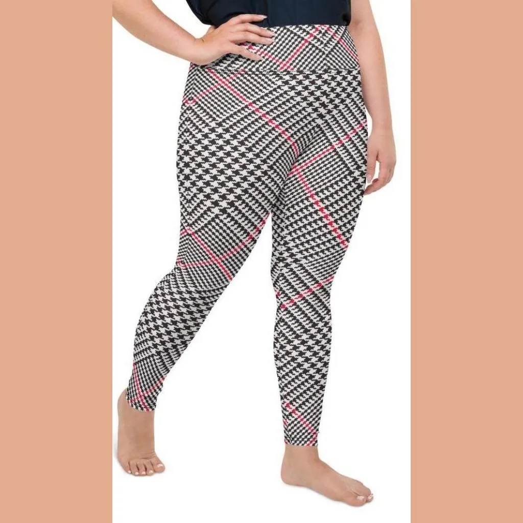 Red Houndstooth Plaid Plus Size Leggings