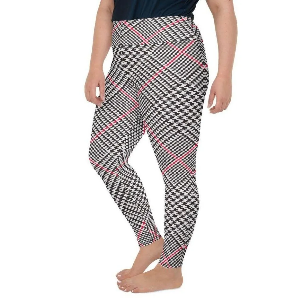 Red Houndstooth Plaid Plus Size Leggings