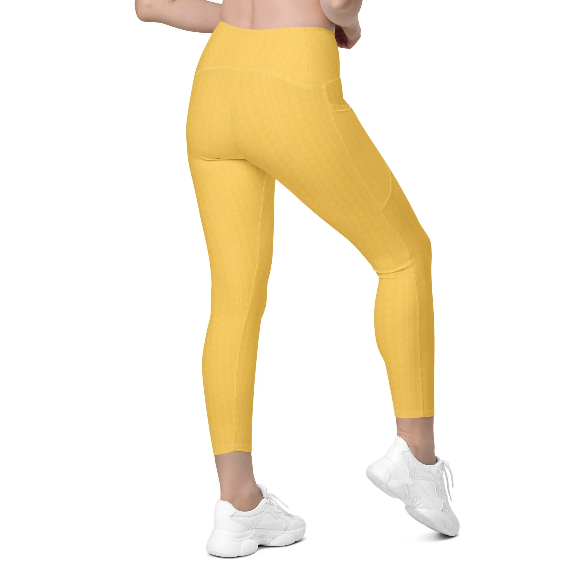 Samoa Yellow High Waisted Crossover Leggings with Pockets