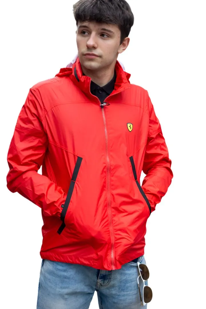 Scuderia Ferrari Unisex Hooded Rain Windbreaker Jacket - Red