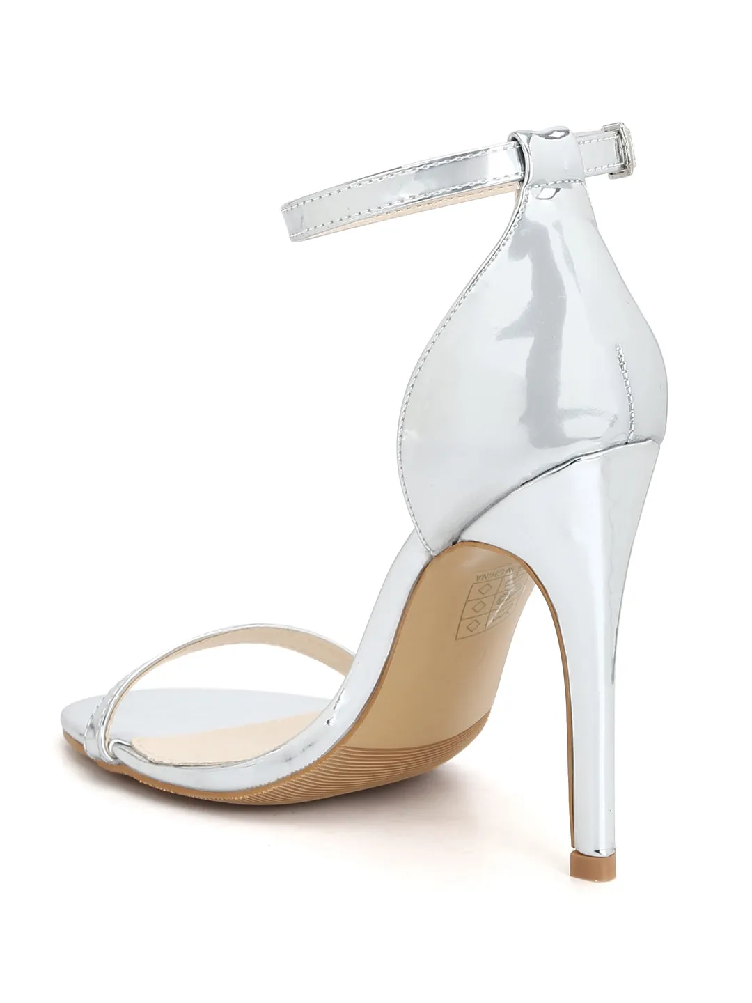 Silver PU Barely There Stilettos Synthetic