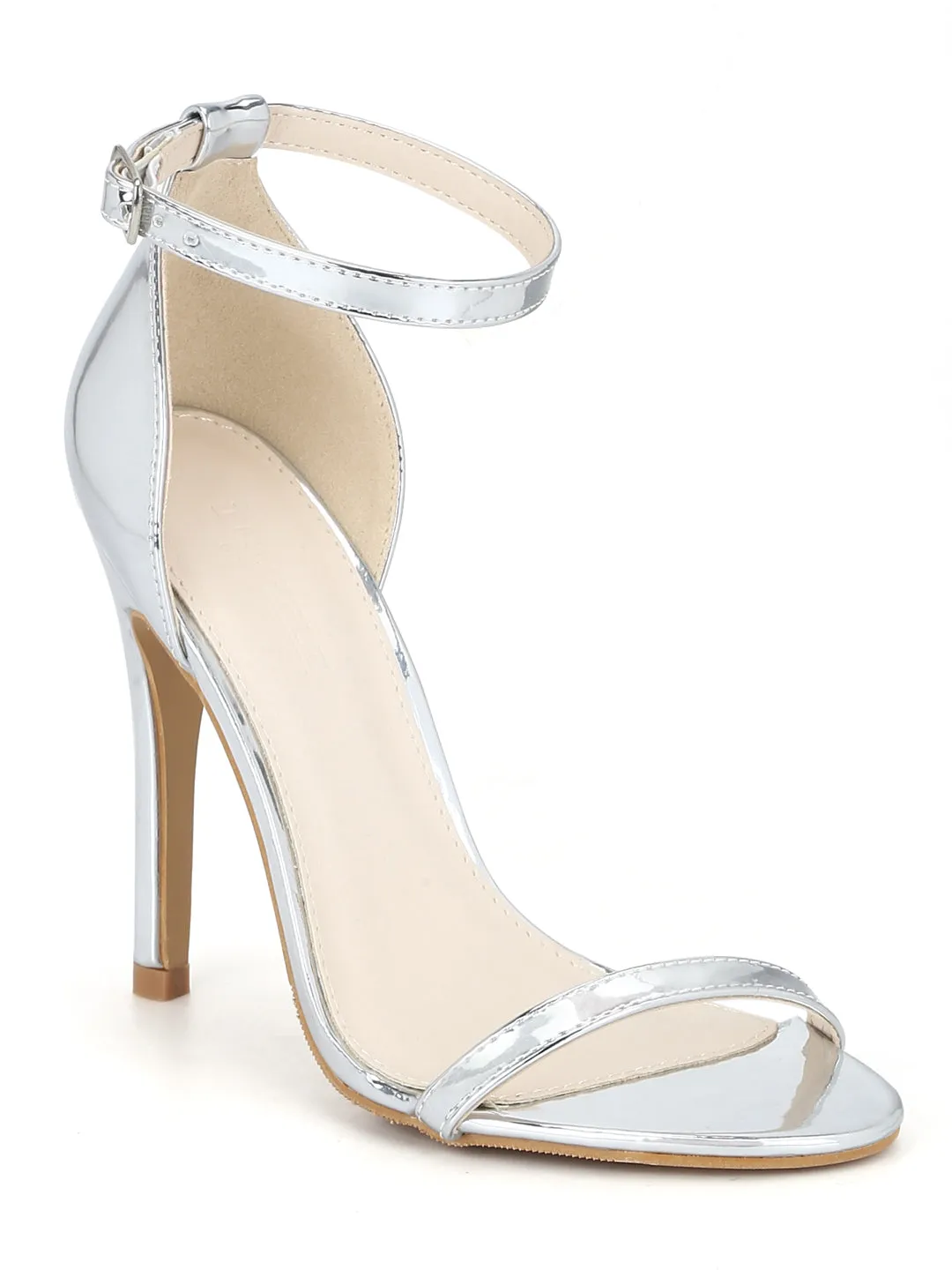 Silver PU Barely There Stilettos Synthetic