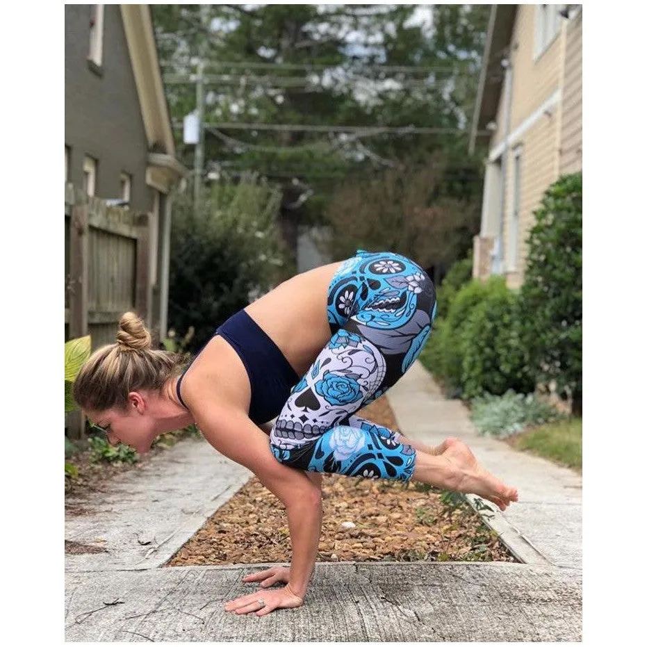 Sky Blue Sugar Skull Leggings