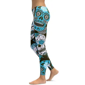 Sky Blue Sugar Skull Leggings