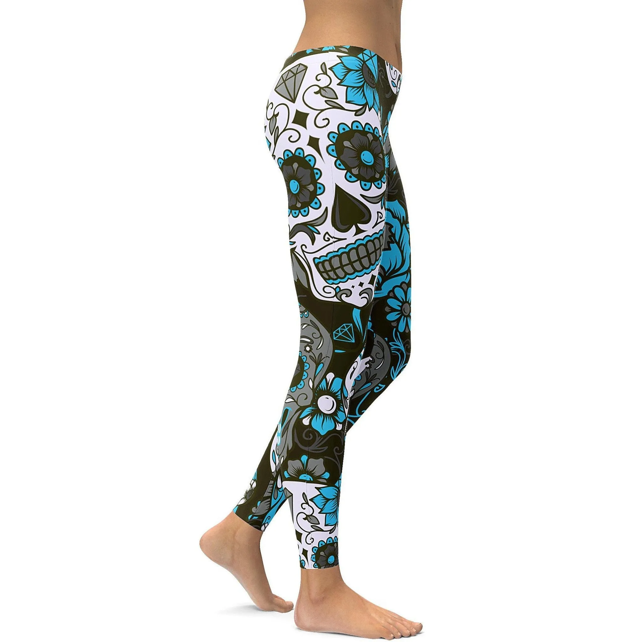 Sky Blue Sugar Skull Leggings