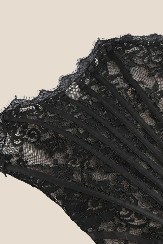 Strapless Black Tight Lace Short Dress with Shawl