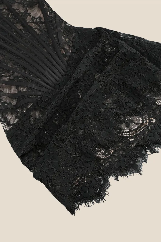 Strapless Black Tight Lace Short Dress with Shawl