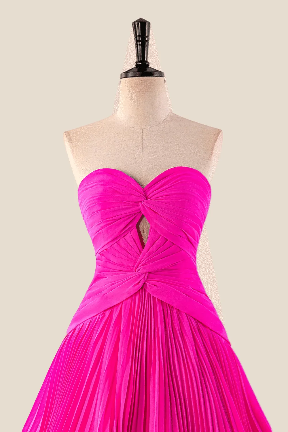 Strapless Hot Pink Pleated A-line Short Dress