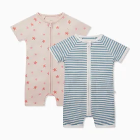 Stripe & Starfish Zip Summer Romper 2 Pack