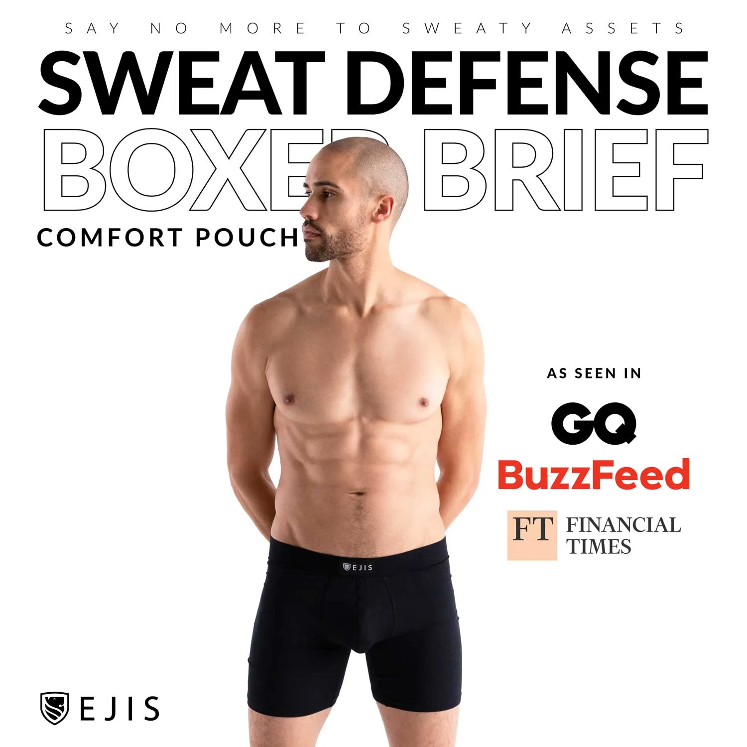 Sweat Proof Men's Boxer Briefs with Pouch - Black 6pk