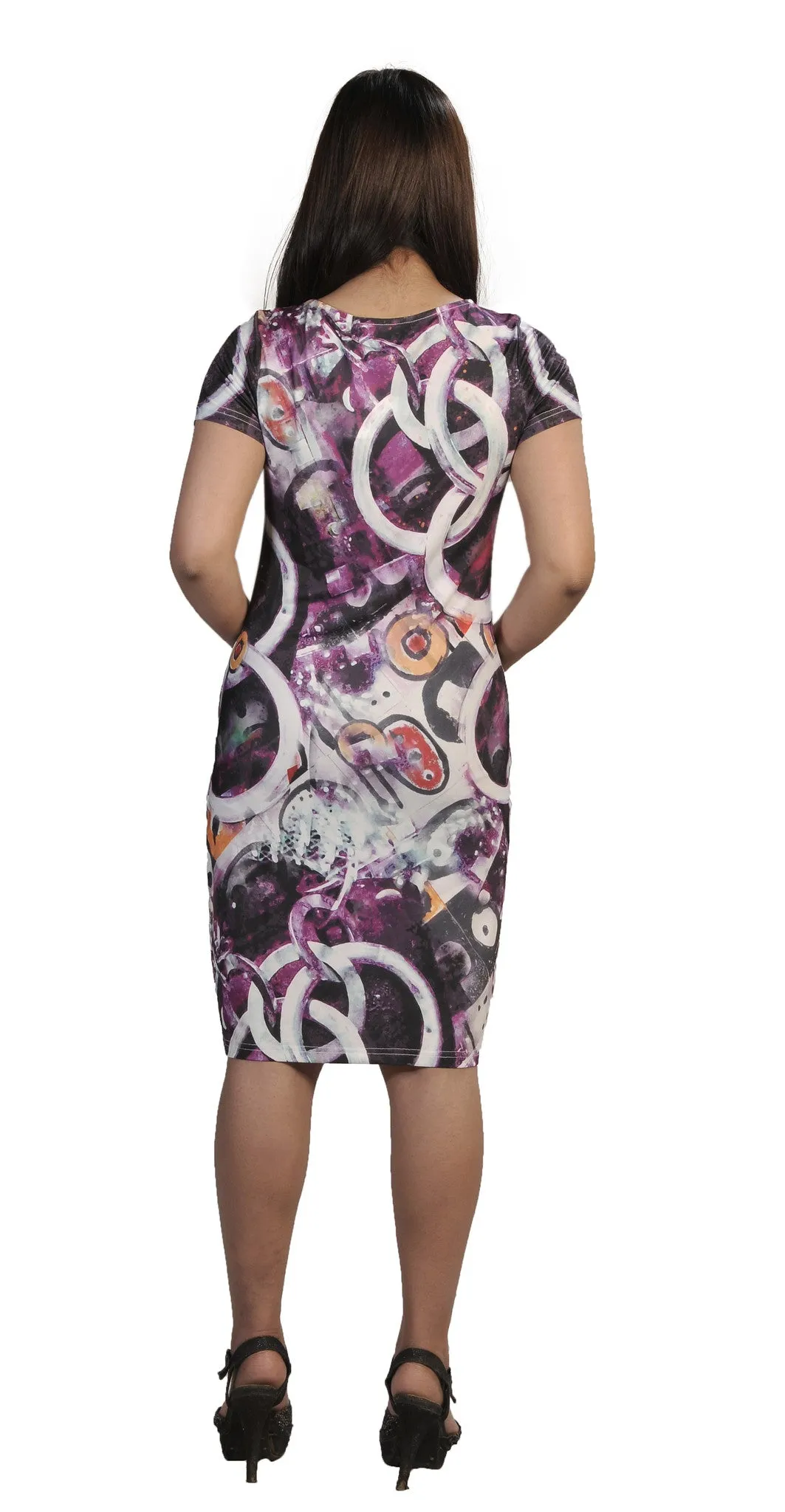 TATTOPANIi-womens-short-sleeved-dress-with-muticolored-pattern-print