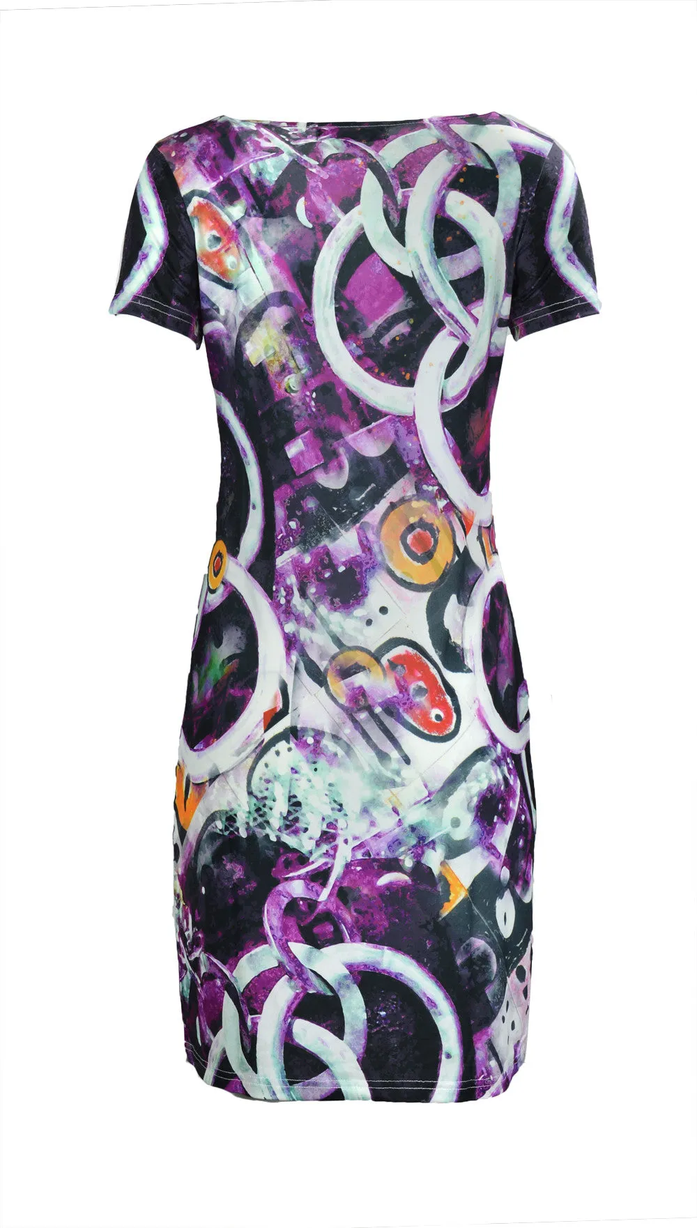 TATTOPANIi-womens-short-sleeved-dress-with-muticolored-pattern-print