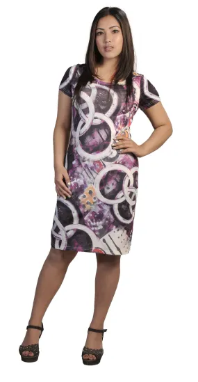 TATTOPANIi-womens-short-sleeved-dress-with-muticolored-pattern-print