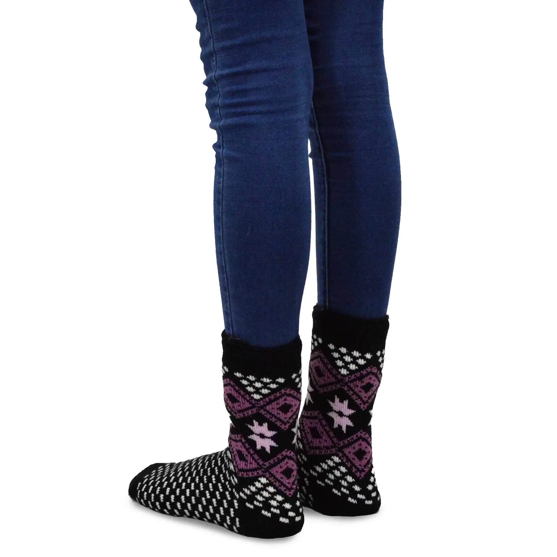 TeeHee Socks Women's Thermal Acrylic Crew Snowflake Black 2-Pack (12031)