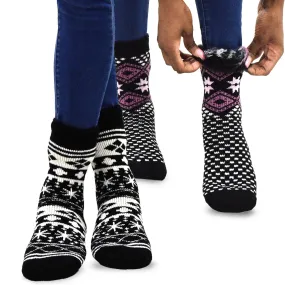 TeeHee Socks Women's Thermal Acrylic Crew Snowflake Black 2-Pack (12031)