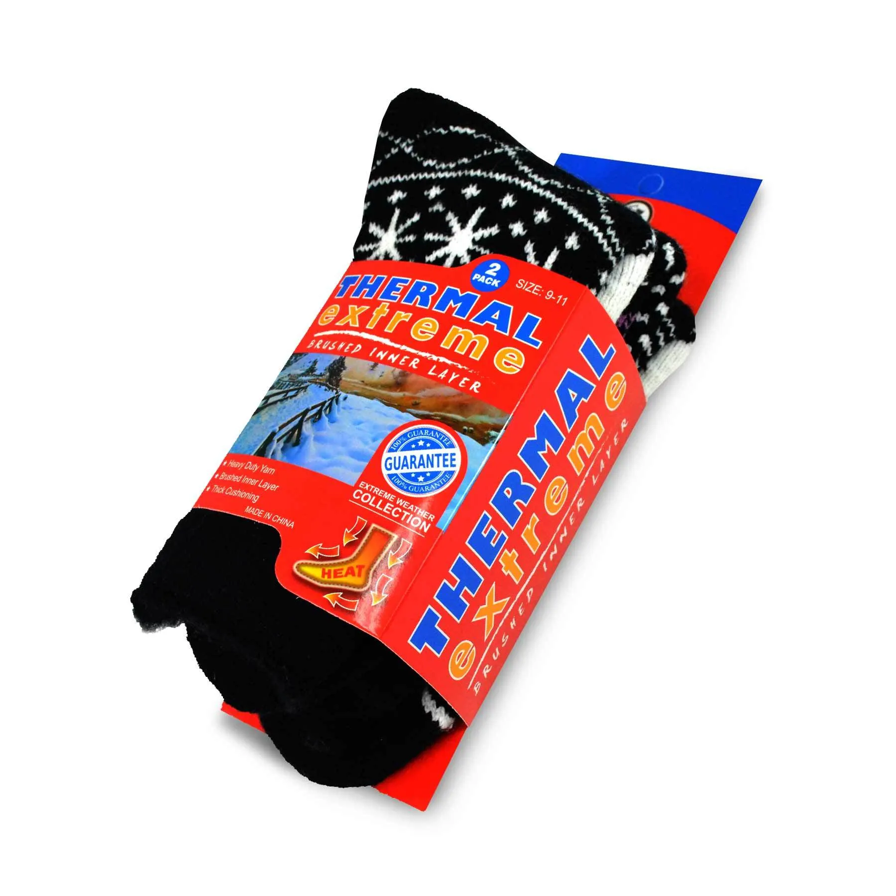 TeeHee Socks Women's Thermal Acrylic Crew Snowflake Black 2-Pack (12031)