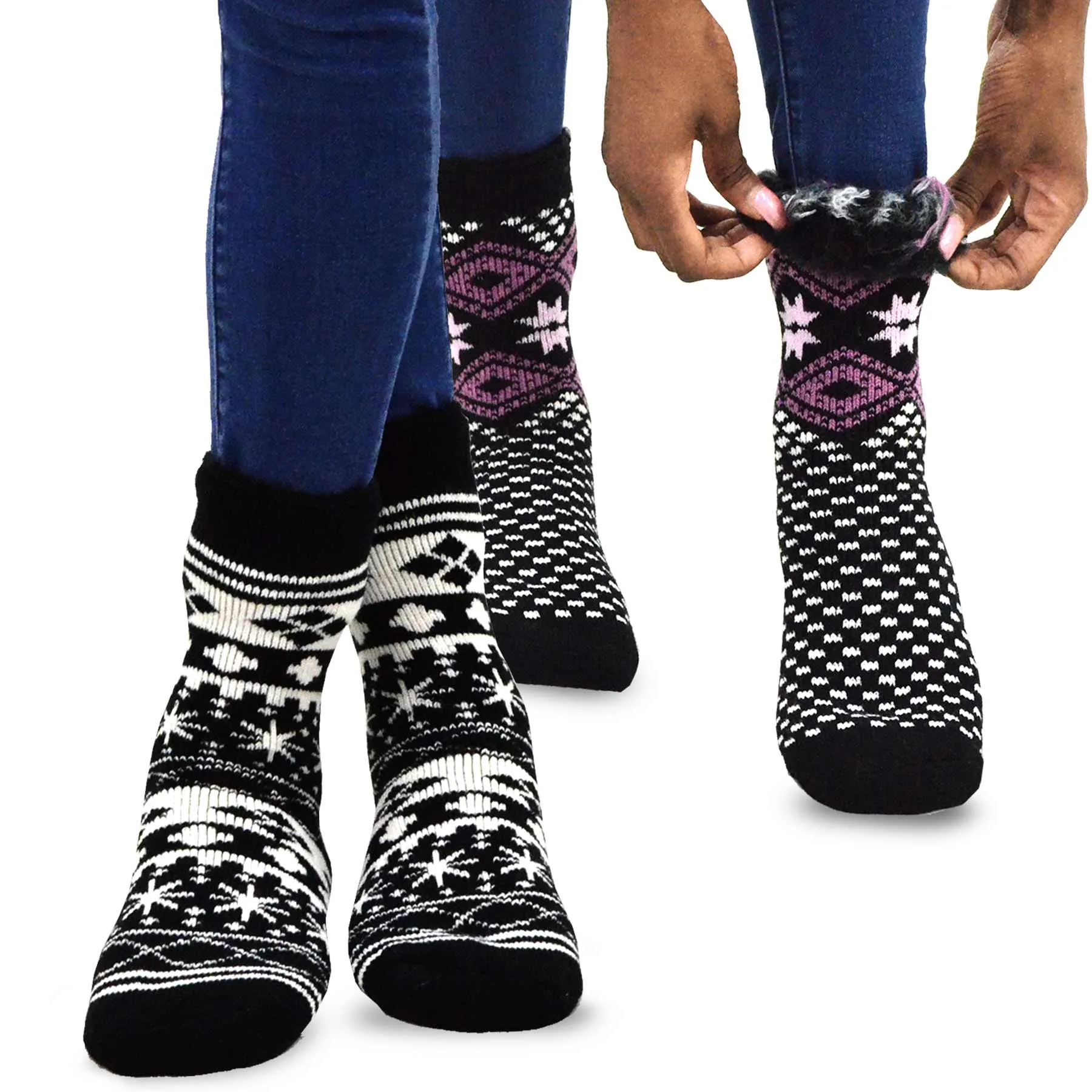 TeeHee Socks Women's Warmer Crew Black/Snowflake 4-Pack Gift Box (12145)