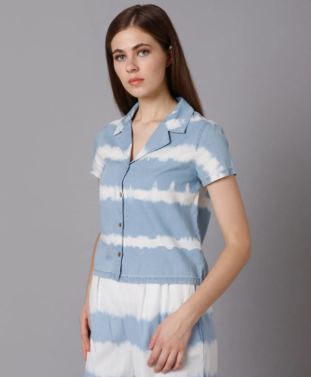 Tie and Dye Lapel Collar Shirt-Blue