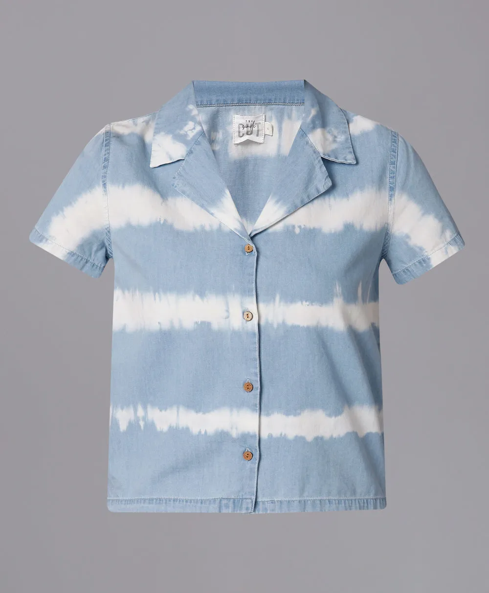 Tie and Dye Lapel Collar Shirt-Blue