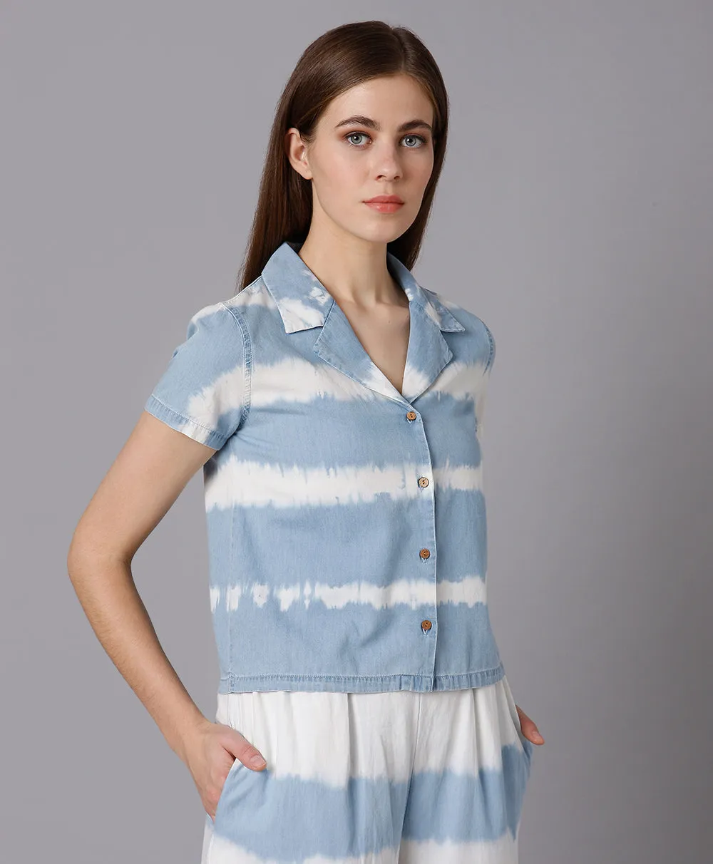 Tie and Dye Lapel Collar Shirt-Blue