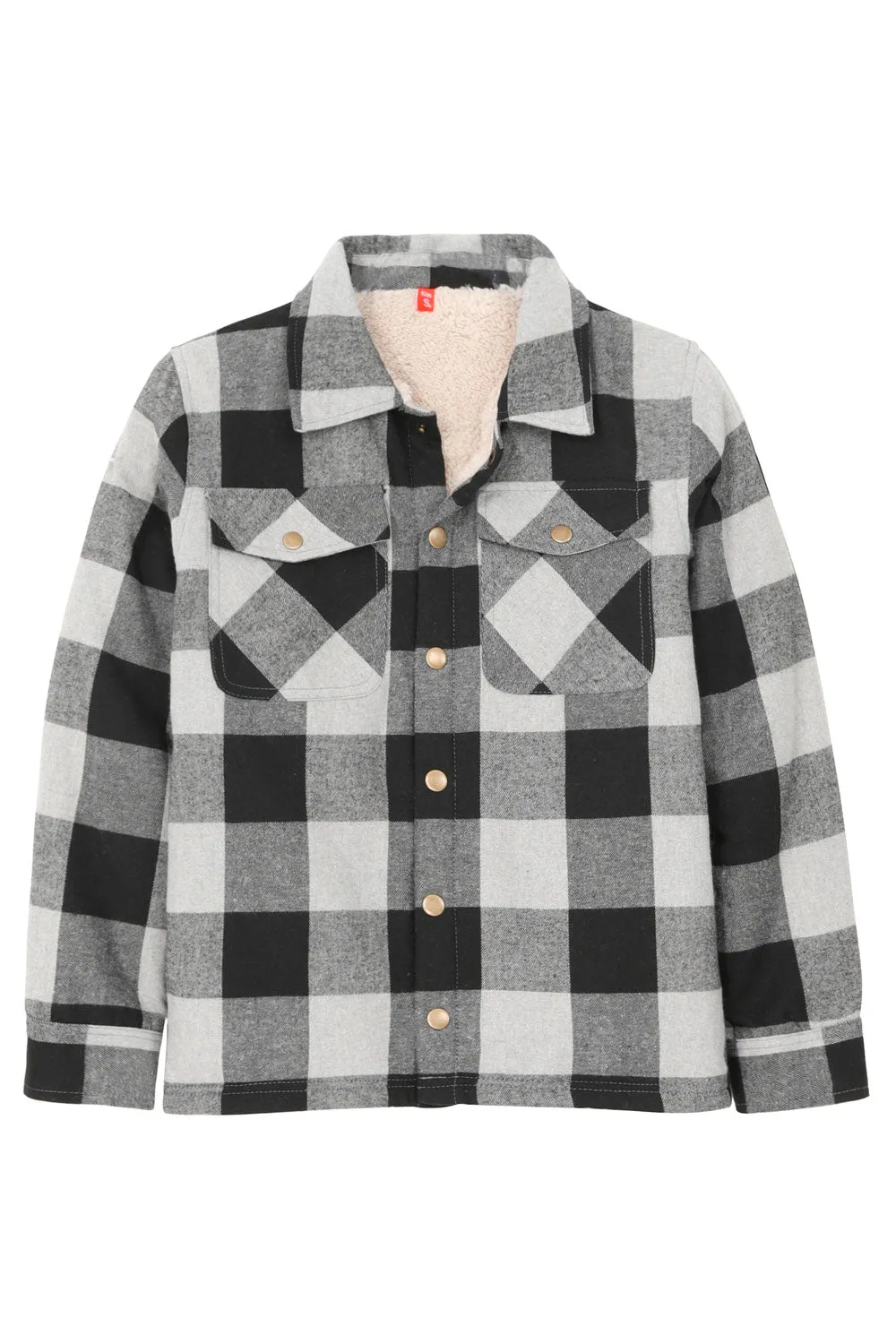 Toddler Boys and Girls Sherpa Lined Snap Flannel Shirt,Plaid Shacket