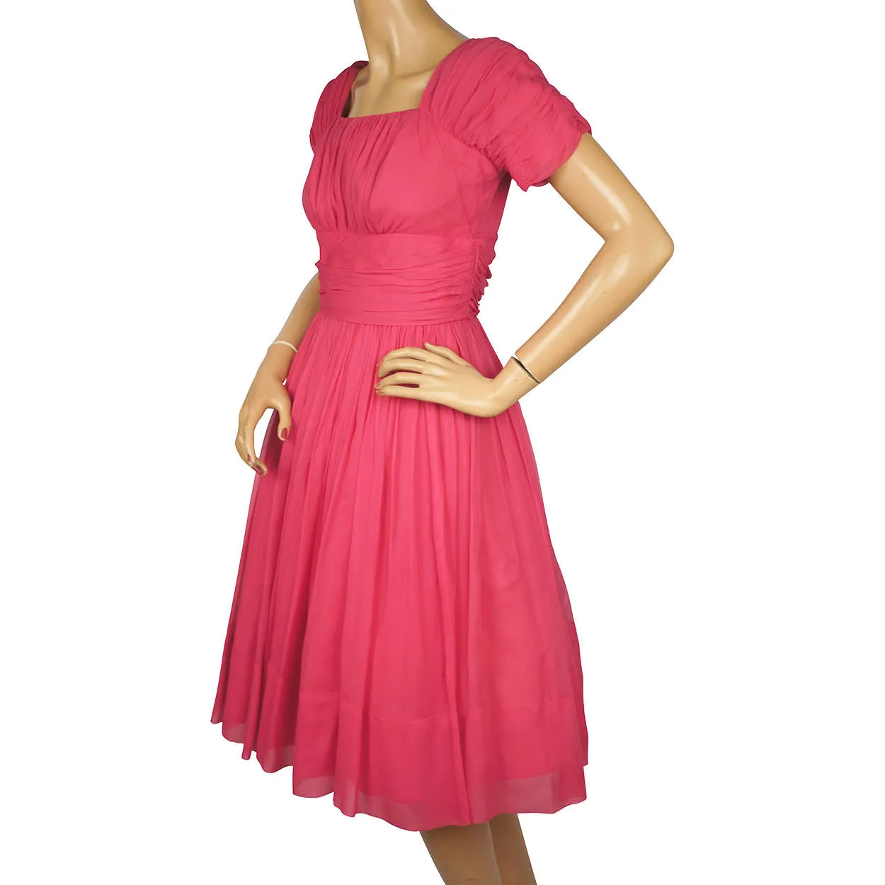 Vintage 1950s 60s Pink Chiffon Party Dress Algo Size M