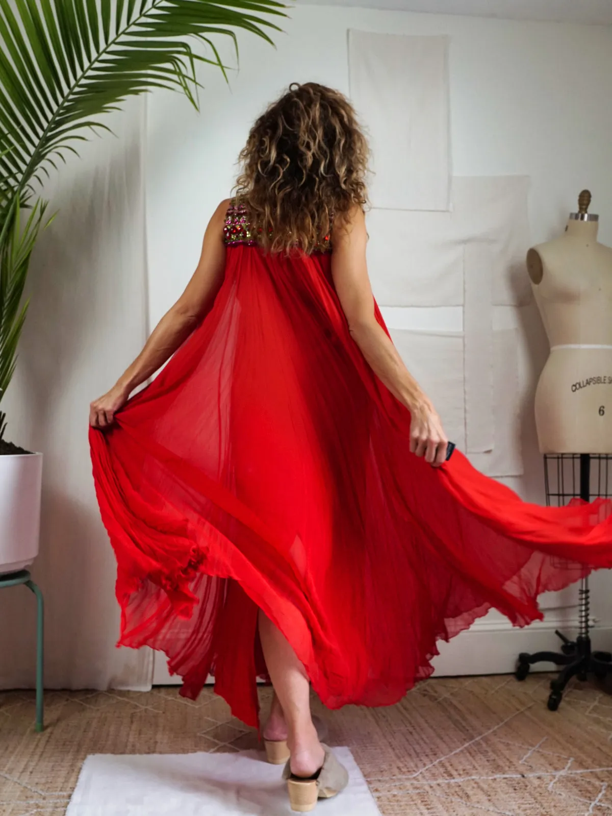 Vintage Red Silk Goddess Dress