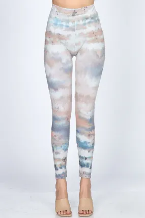 Watercolor Ikat Inspired Tie Dye Print Leggings