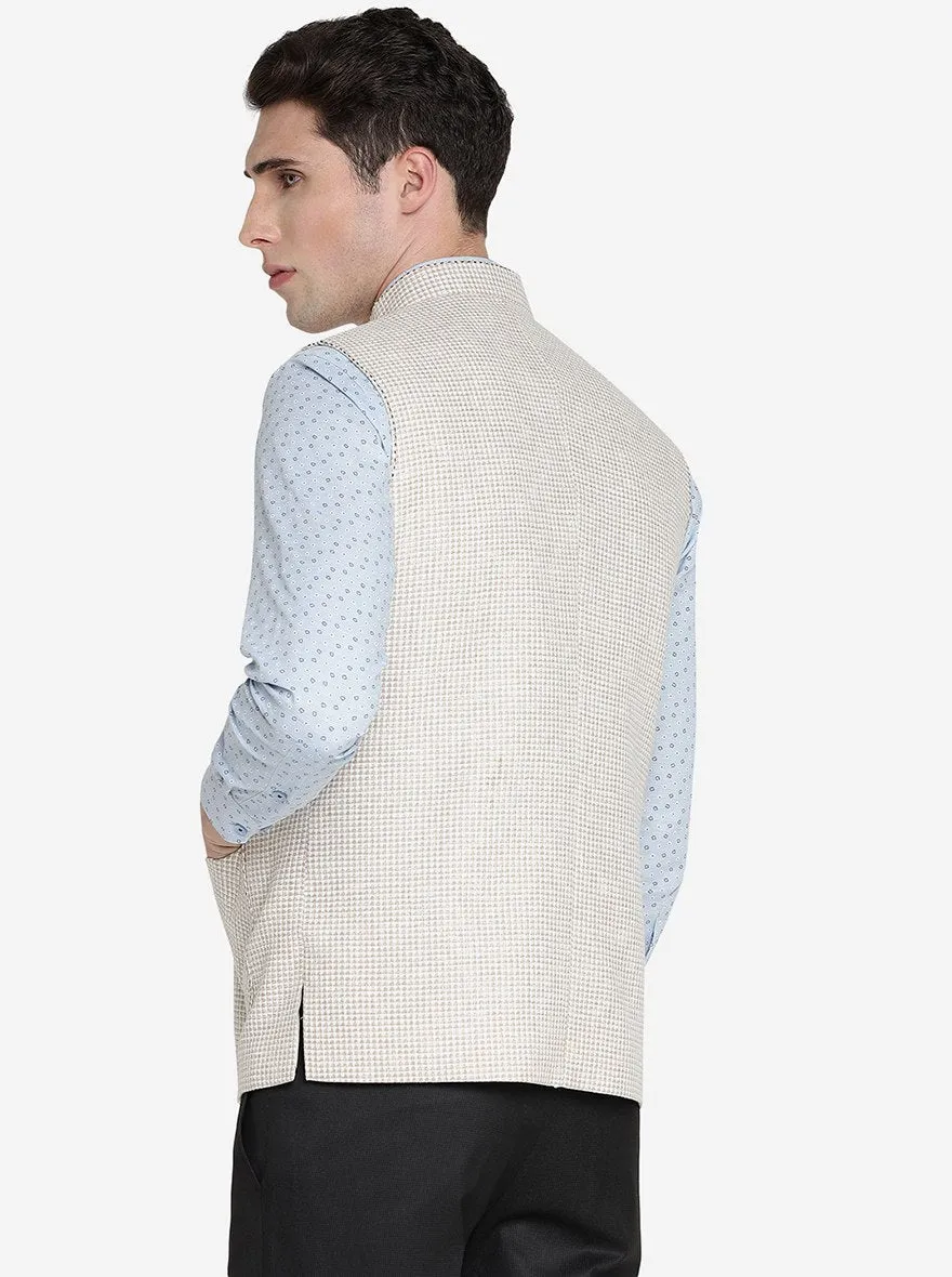 White & Brown Solid Regular Fit Modi Jacket | JadeBlue