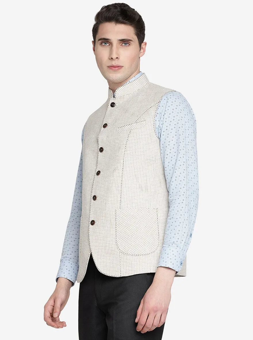 White & Brown Solid Regular Fit Modi Jacket | JadeBlue