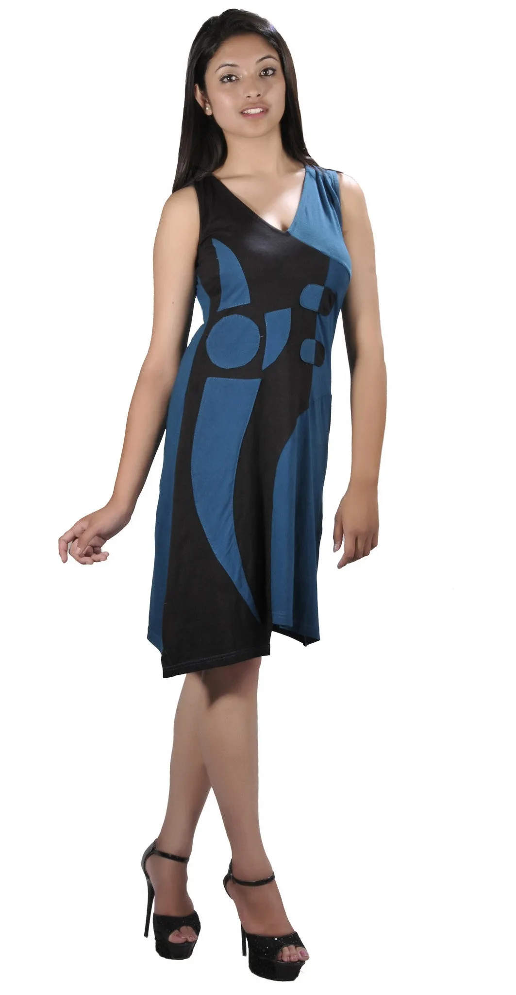 women-blue-sleeveless-dress-with-v-neck-design-swamee