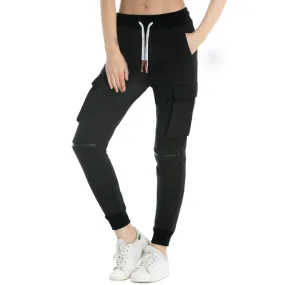 Women's Cargo joggers Stretch Zipped Knee Sporty  Black Grey Blue S M L XL